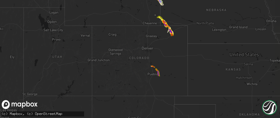 Hail map in Colorado on June 22, 2026