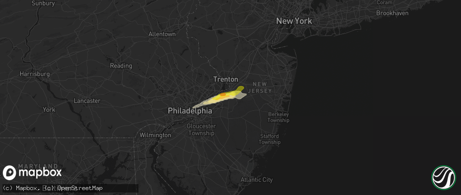Hail map in Columbus, NJ on June 22, 2026