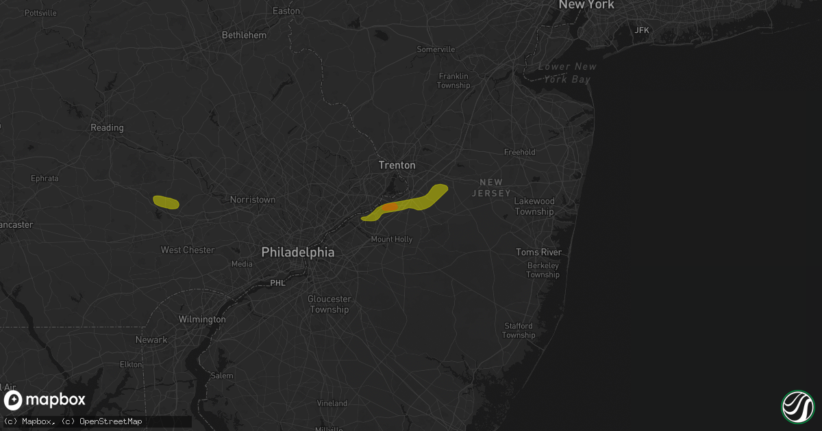 Hail map in Columbus, NJ on June 22, 2026