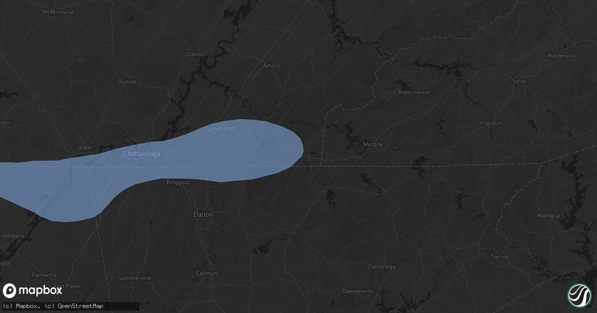 Hail map in Copperhill, TN on June 22, 2026