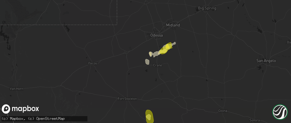 Hail map in Crane, TX on June 22, 2026
