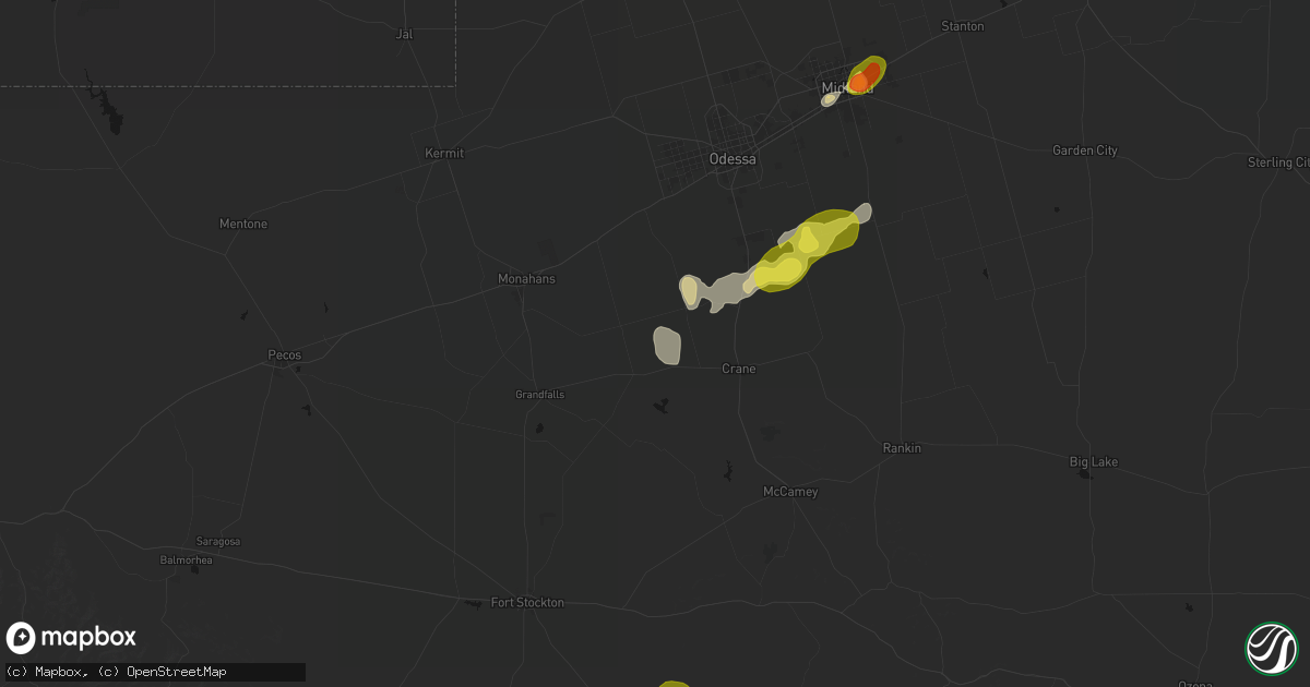 Hail map in Crane, TX on June 22, 2026