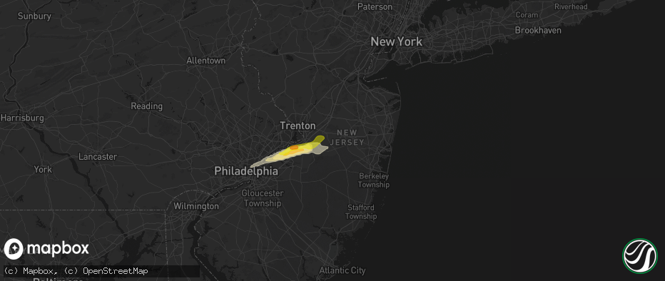 Hail map in Cream Ridge, NJ on June 22, 2026