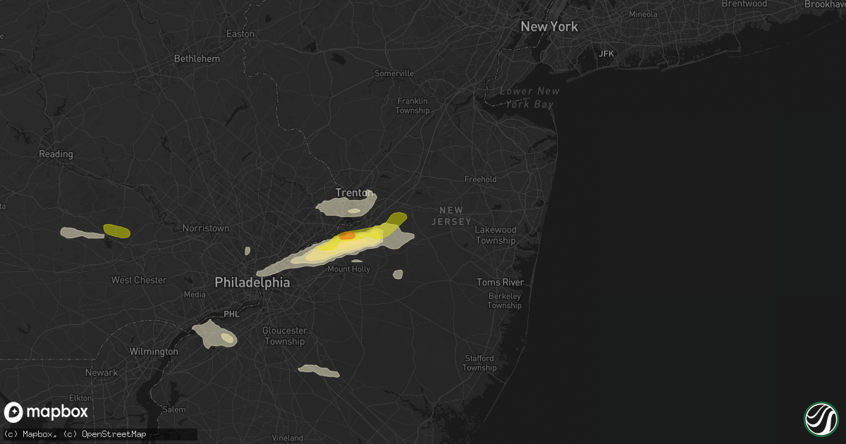 Hail map in Cream Ridge, NJ on June 22, 2026