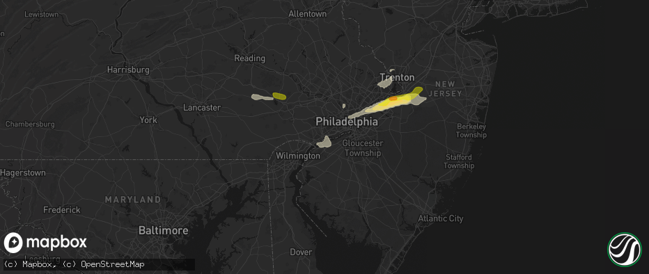 Hail map in Crum Lynne, PA on June 22, 2026