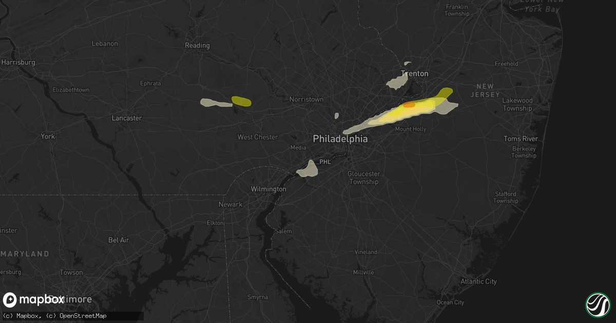 Hail map in Crum Lynne, PA on June 22, 2026