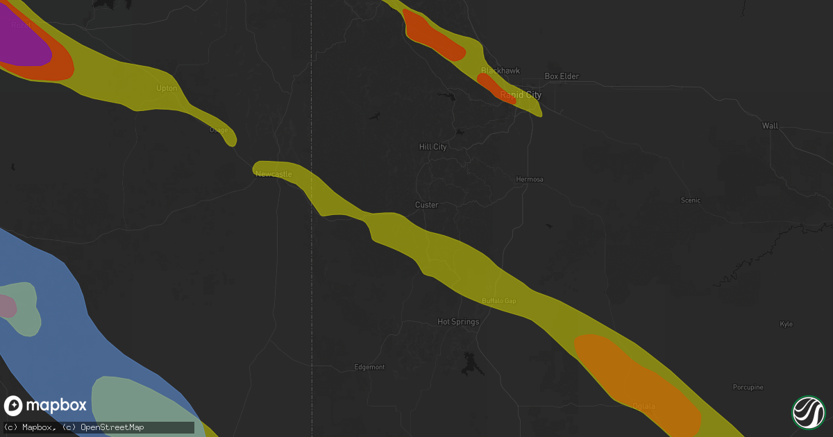 Hail map in Custer, SD on June 22, 2026