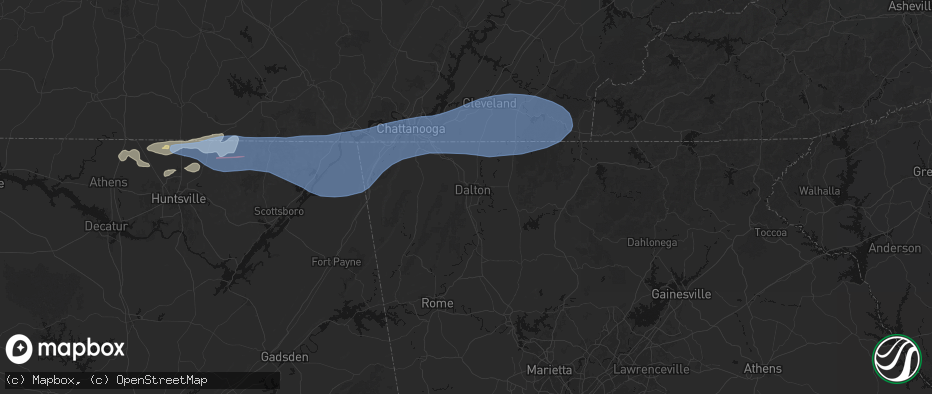 Hail map in Dalton, GA on June 22, 2026