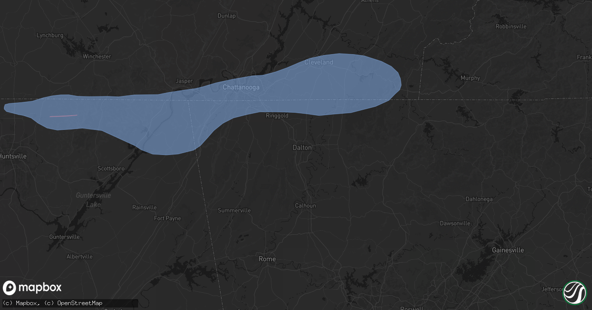 Hail map in Dalton, GA on June 22, 2026