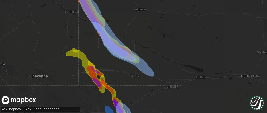Hail map in Dalton, NE on June 22, 2026