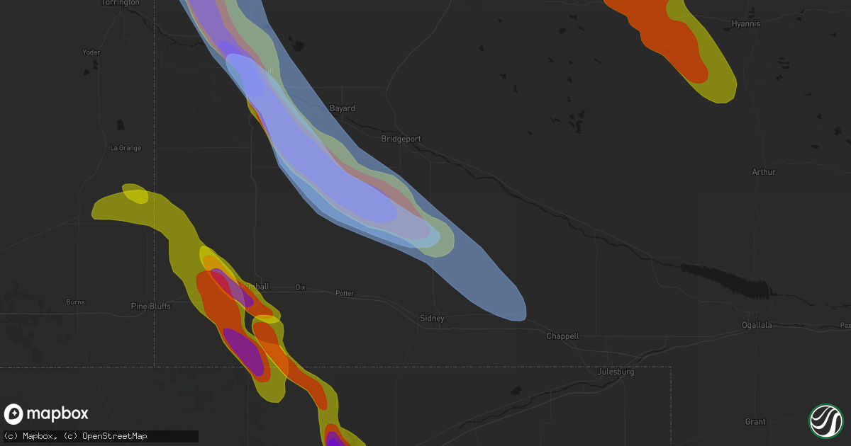 Hail map in Dalton, NE on June 22, 2026