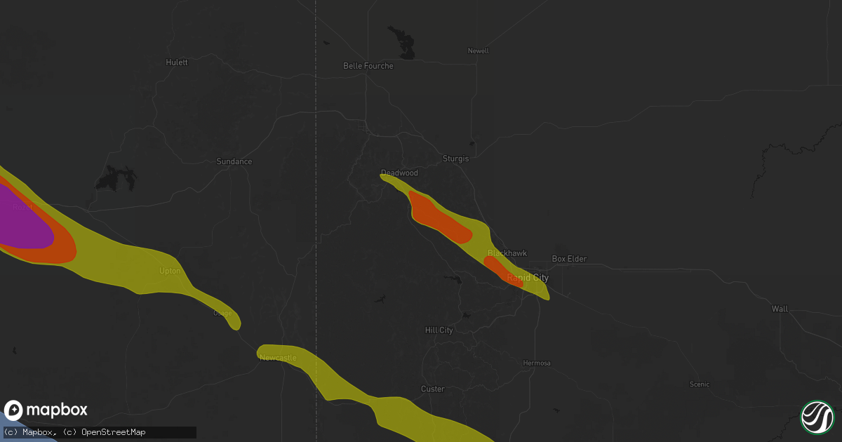 Hail map in Deadwood, SD on June 22, 2026