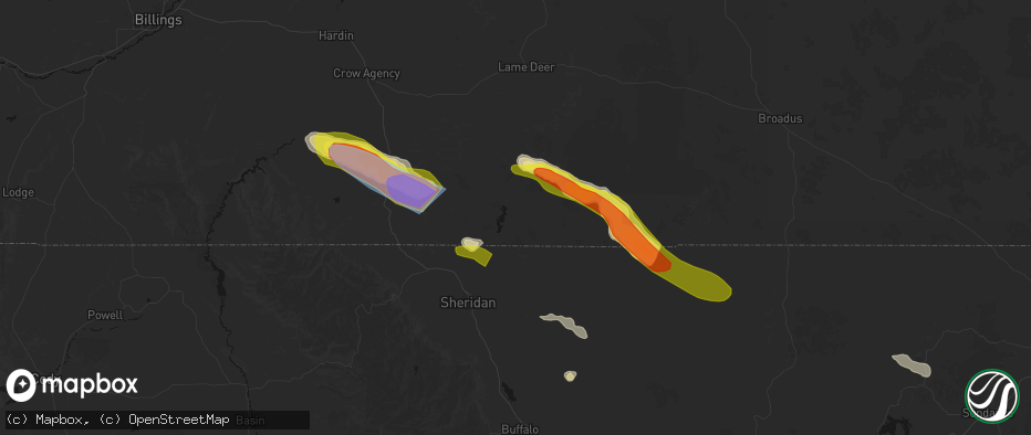 Hail map in Decker, MT on June 22, 2026