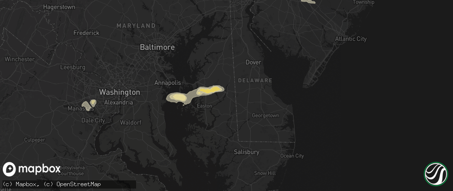 Hail map in Denton, MD on June 22, 2026