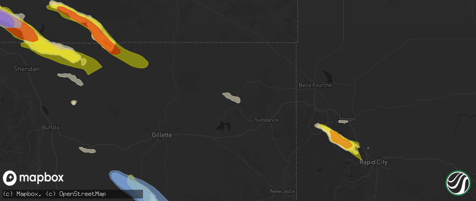Hail map in Devils Tower, WY on June 22, 2026
