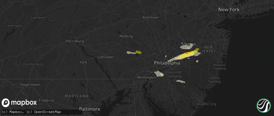 Hail map in Downingtown, PA on June 22, 2026