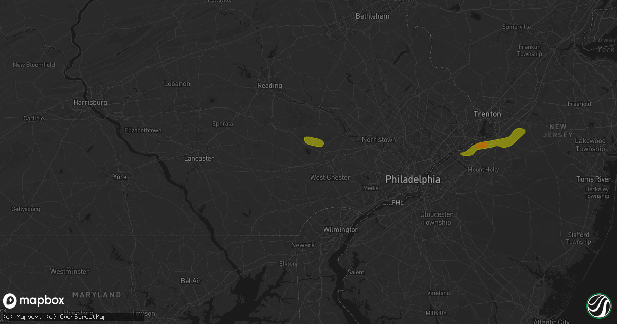 Hail map in Downingtown, PA on June 22, 2026