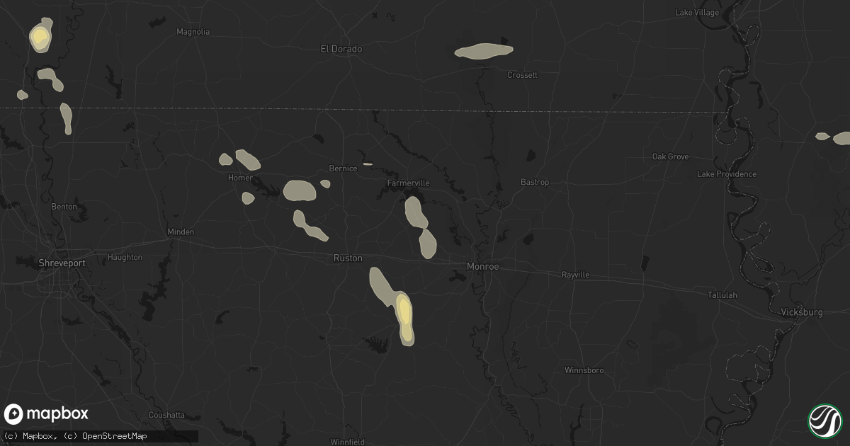 Hail map in Downsville, LA on June 22, 2026