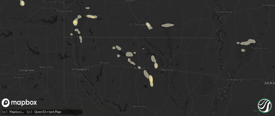 Hail map in Dubach, LA on June 22, 2026