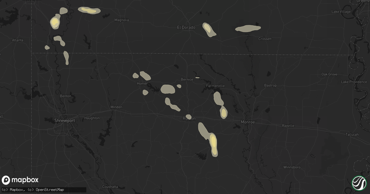 Hail map in Dubach, LA on June 22, 2026