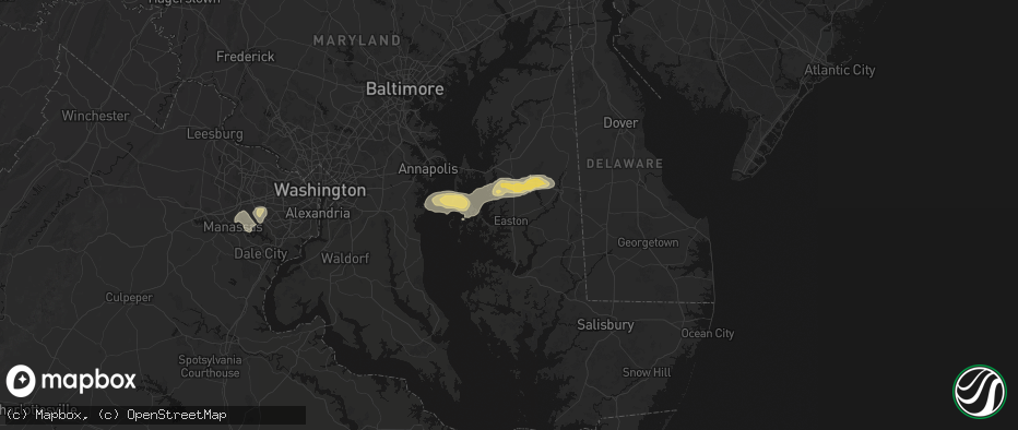 Hail map in Easton, MD on June 22, 2026