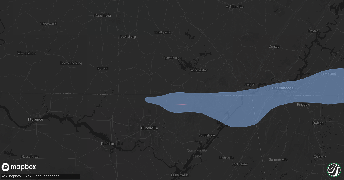 Hail map in Elora, TN on June 22, 2026