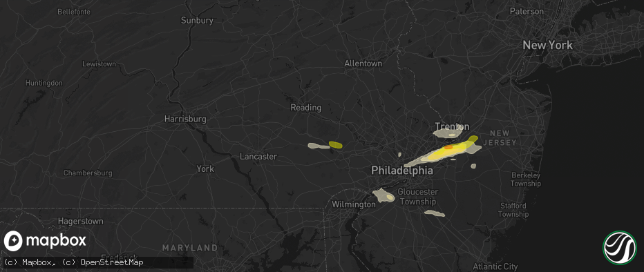 Hail map in Elverson, PA on June 22, 2026