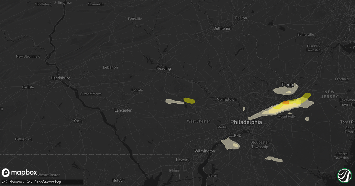 Hail map in Elverson, PA on June 22, 2026