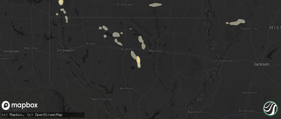 Hail map in Eros, LA on June 22, 2026