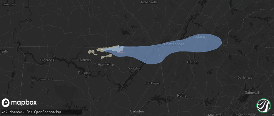 Hail map in Fackler, AL on June 22, 2026