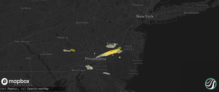 Hail map in Fairless Hills, PA on June 22, 2026