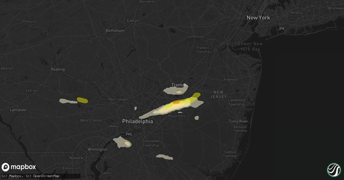 Hail map in Fairless Hills, PA on June 22, 2026