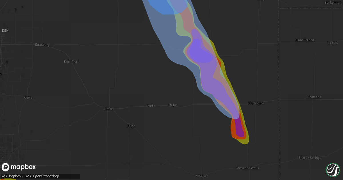 Hail map in Flagler, CO on June 22, 2026