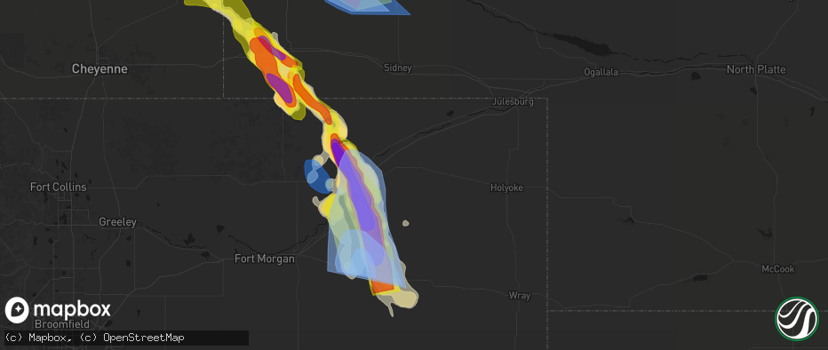 Hail map in Fleming, CO on June 22, 2026