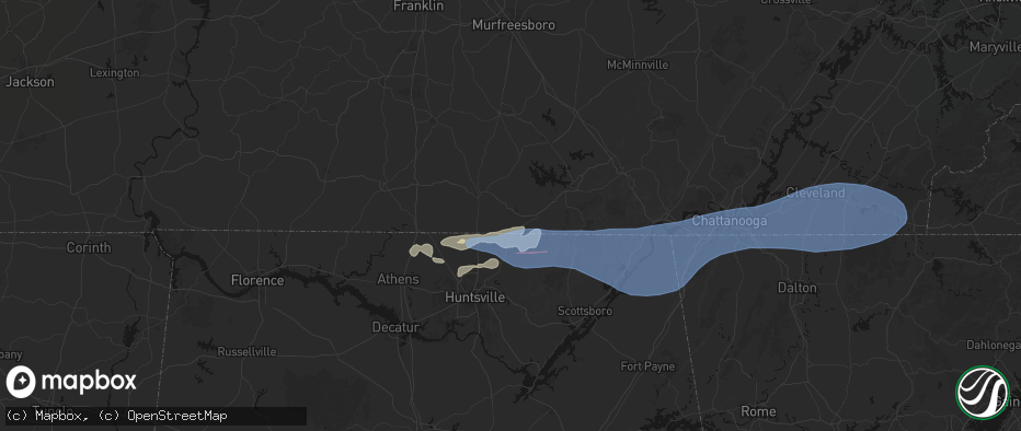 Hail map in Flintville, TN on June 22, 2026