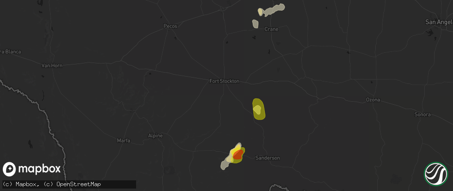 Hail map in Fort Stockton, TX on June 22, 2026