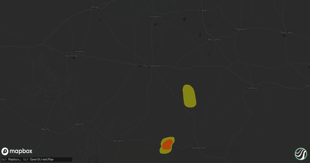 Hail map in Fort Stockton, TX on June 22, 2026