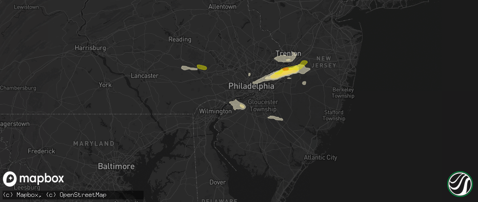 Hail map in Gibbstown, NJ on June 22, 2026