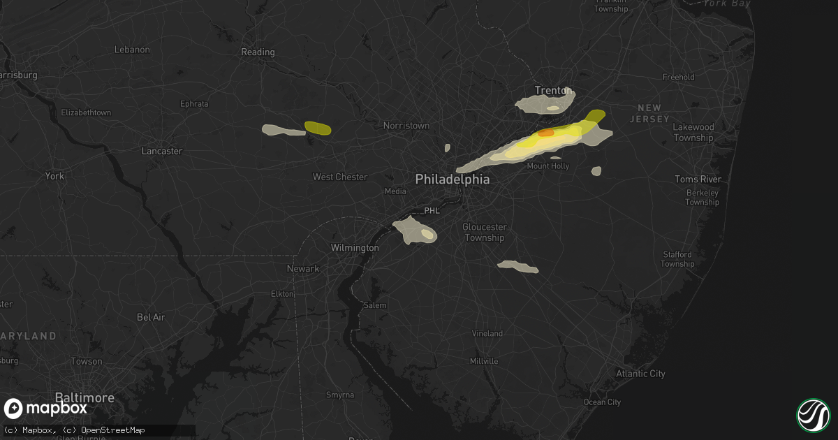 Hail map in Gibbstown, NJ on June 22, 2026