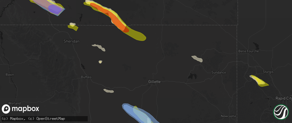 Hail map in Gillette, WY on June 22, 2026