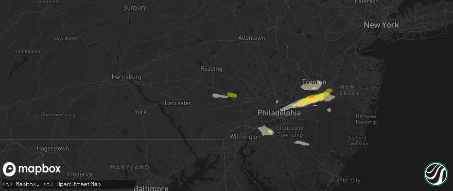 Hail map in Glenmoore, PA on June 22, 2026