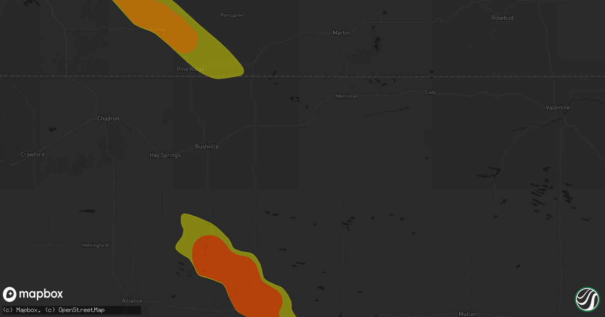 Hail map in Gordon, NE on June 22, 2026