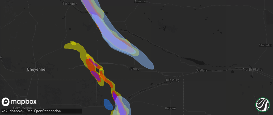 Hail map in Gurley, NE on June 22, 2026