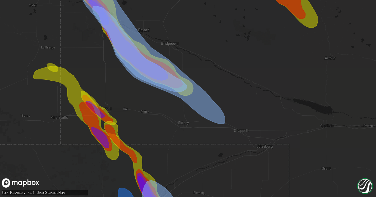 Hail map in Gurley, NE on June 22, 2026