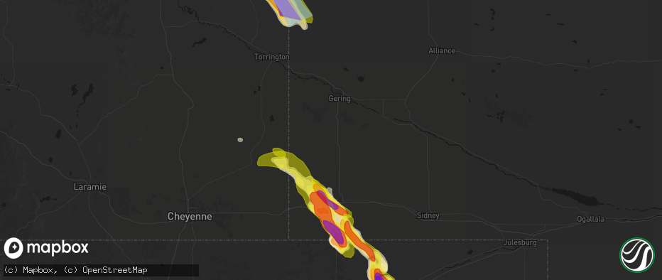 Hail map in Harrisburg, NE on June 22, 2026