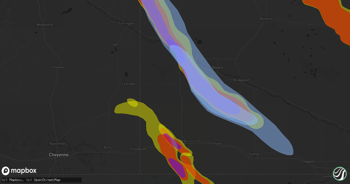 Hail map in Harrisburg, NE on June 22, 2026