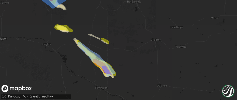 Hail map in Harrison, NE on June 22, 2026