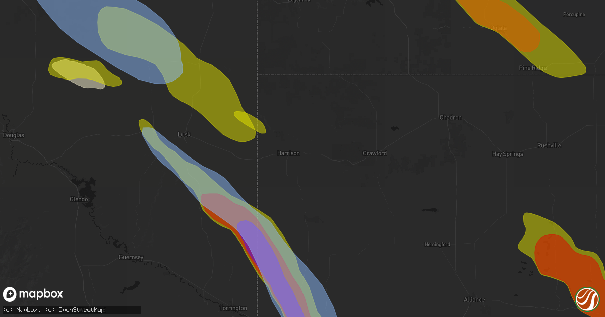 Hail map in Harrison, NE on June 22, 2026