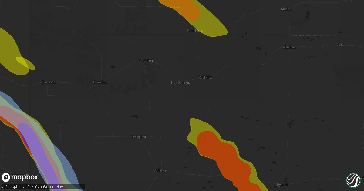 Hail map in Hay Springs, NE on June 22, 2026