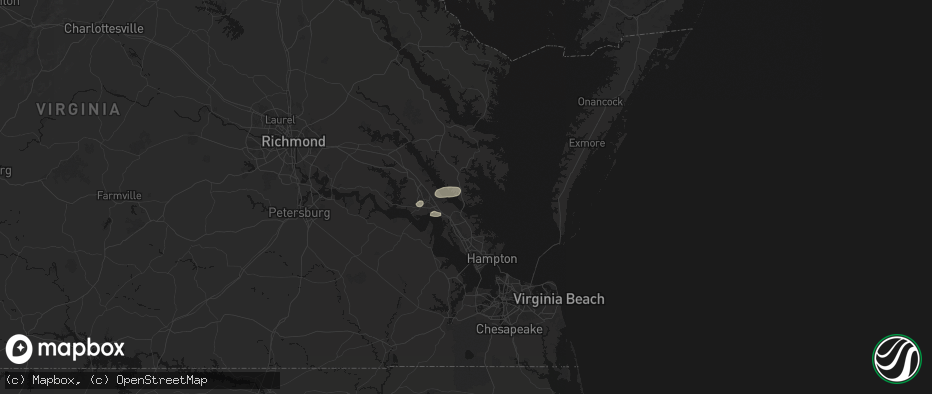 Hail map in Hayes, VA on June 22, 2026